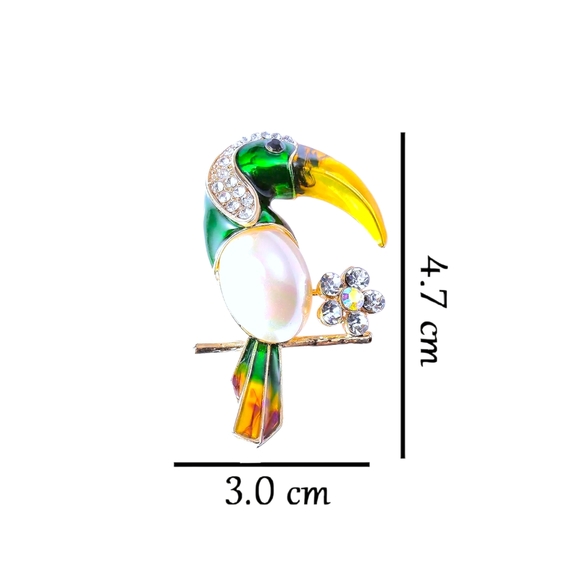 Gold Plated Muticolor White Crystal Floral Toucan Brooch - Picture 3 of 10